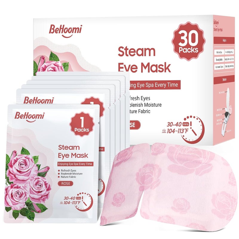 BeHoomi 30Packs Steam Eye Mask Heated Eye Mask Warm Compress for Eyes Self Heating Disposable Eye Masks for Home Sleep Spa Travel Essentials  Relaxation Gifts Stocking Stuffers Rose 