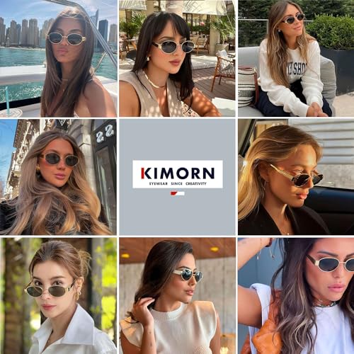 kimorn Retro Oval Sunglasses for Women Men Trendy Sun Glasses Classic Shades UV400 Protection K1653 (Gold/Green) - Image 2