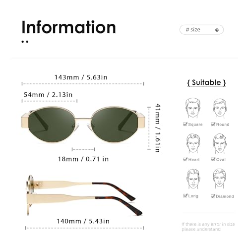 kimorn Retro Oval Sunglasses for Women Men Trendy Sun Glasses Classic Shades UV400 Protection K1653 (Gold/Green) - Image 3