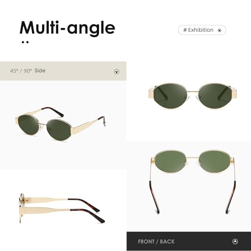 kimorn Retro Oval Sunglasses for Women Men Trendy Sun Glasses Classic Shades UV400 Protection K1653 (Gold/Green) - Image 4