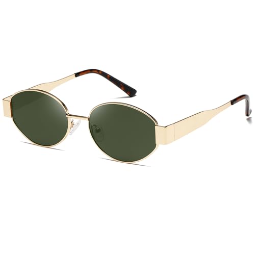 kimorn Retro Oval Sunglasses for Women Men Trendy Sun Glasses Classic Shades UV400 Protection K1653 (Gold/Green) - Image 1
