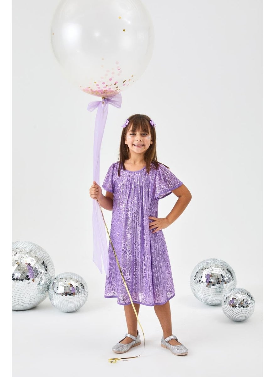 Le mabelle Lilac Sequined Girl Dress-Siri  - Image 1