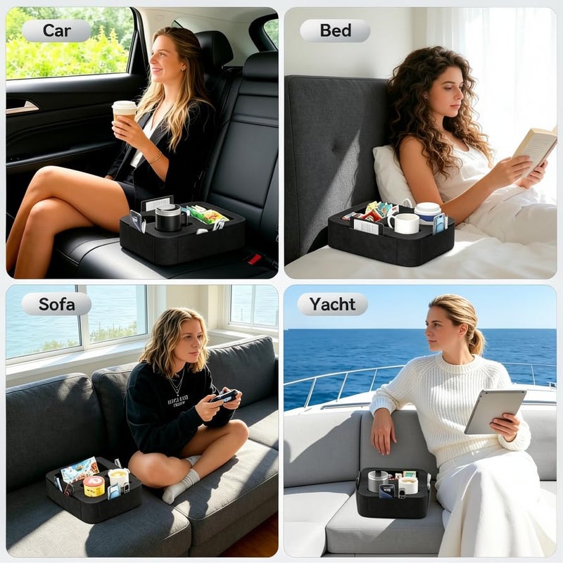 Heyife Car Cup Holder Pillow, Backseat Car & Bench Seat Cup Holder for iPad, Switch, Controllers, Remotes, Glasses, Drink Holder for Car, Couch, Bed, Desk, Camping, Automotive Cup Holders, Sofa Caddy, Black - Image 2