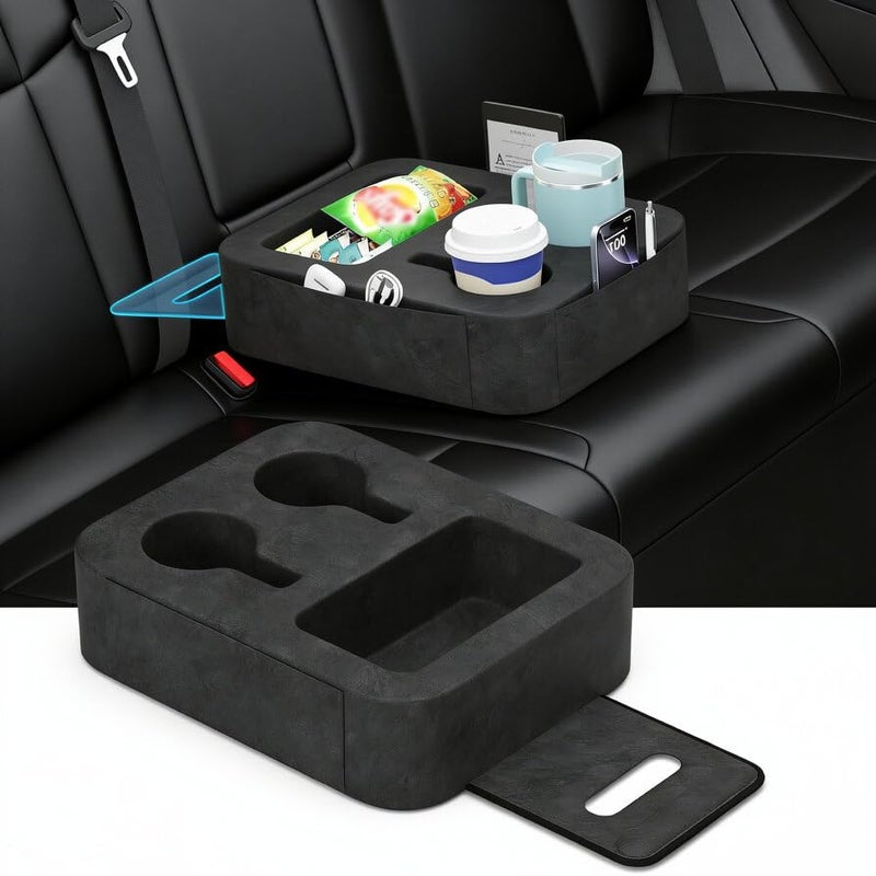Heyife Car Cup Holder Pillow, Backseat Car & Bench Seat Cup Holder for iPad, Switch, Controllers, Remotes, Glasses, Drink Holder for Car, Couch, Bed, Desk, Camping, Automotive Cup Holders, Sofa Caddy, Black - Image 1