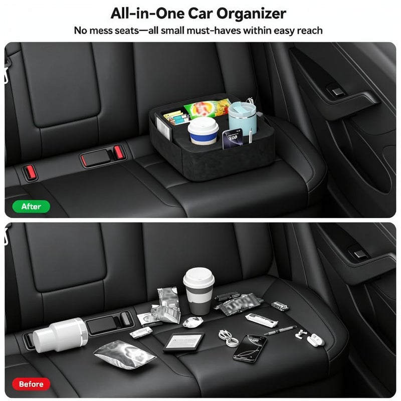 Heyife Car Cup Holder Pillow, Backseat Car & Bench Seat Cup Holder for iPad, Switch, Controllers, Remotes, Glasses, Drink Holder for Car, Couch, Bed, Desk, Camping, Automotive Cup Holders, Sofa Caddy, Black - Image 5