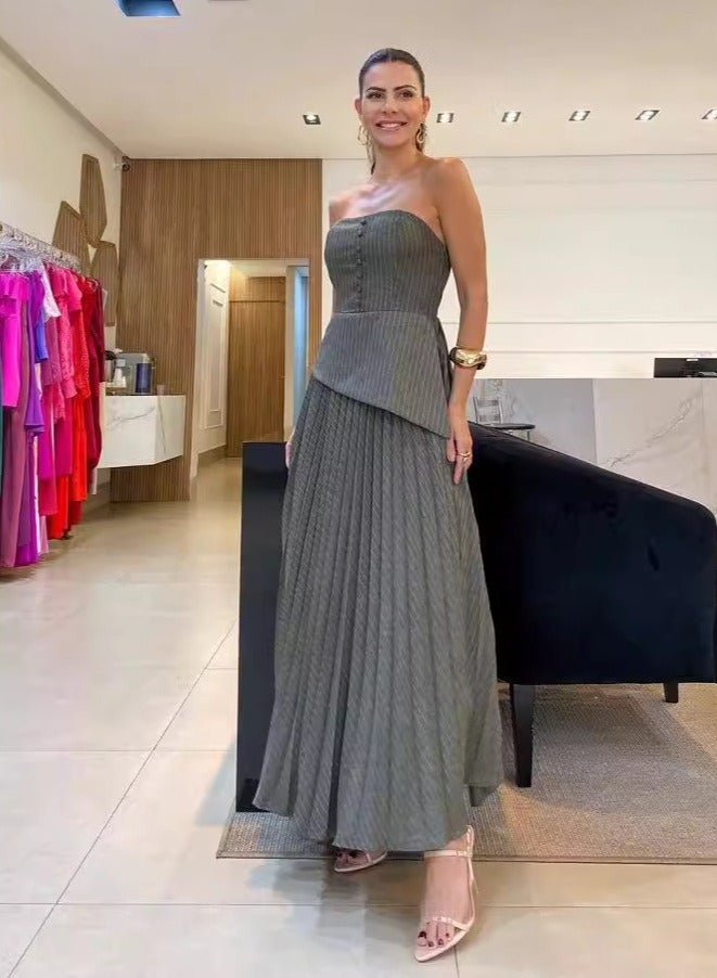 GEXUAN Strapless Pleated Maxi Dress - Image 1