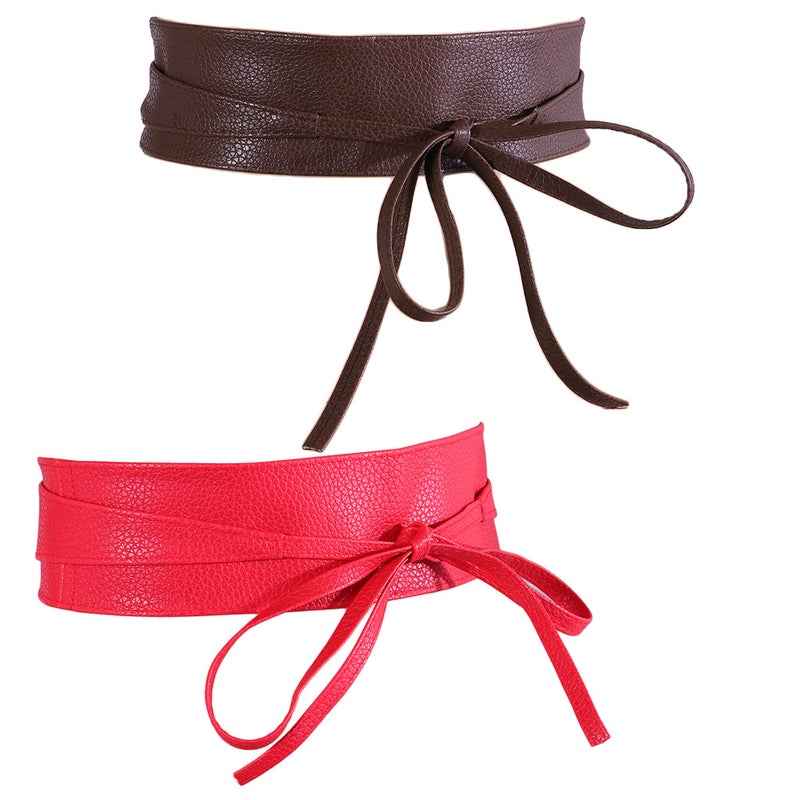 2pcs Women Wide Waist Belt Fashion Accessory Pu Leather Tie Belts For Dress Coat Casual Outfits Vintage Style Waist Cinch Belt For Elegant Look - Image 1