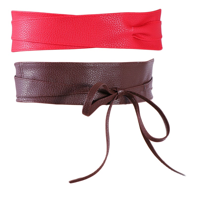 2pcs Women Wide Waist Belt Fashion Accessory Pu Leather Tie Belts For Dress Coat Casual Outfits Vintage Style Waist Cinch Belt For Elegant Look - Image 4