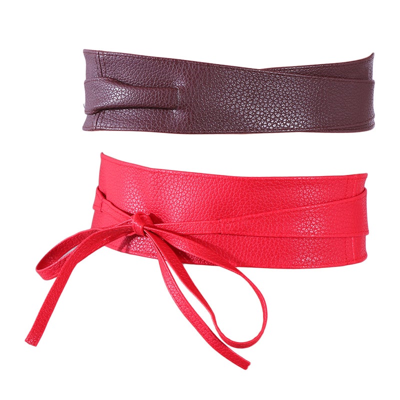 2pcs Women Wide Waist Belt Fashion Accessory Pu Leather Tie Belts For Dress Coat Casual Outfits Vintage Style Waist Cinch Belt For Elegant Look - Image 5