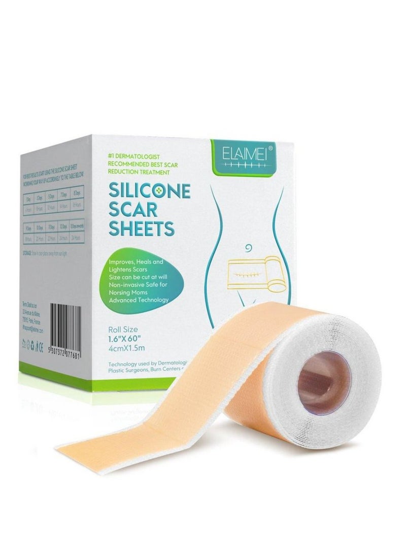 Elaimei Medical Silicone Scar Sheets Roll 1.5m - Silicone Gel Sheets for Scar Removal, Silicone Sheets For Removing Scars Painlessly, Reusable Scar Gel Treatment,Cut Custom Size Strips - Image 1