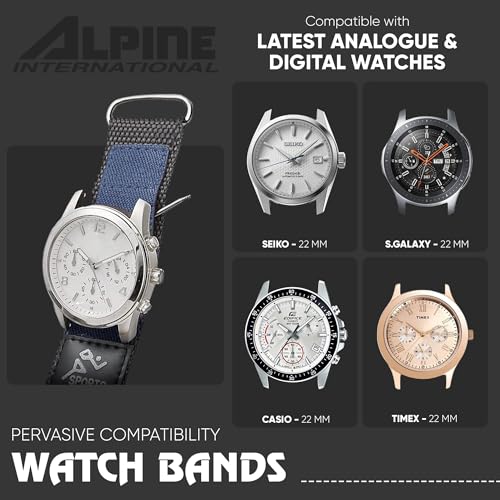 ALPINE INTERNATIONAL Alpine Sporty Nylon Watch Band | Waterproof Quick Release Watch Bands | Black/Blue Lightweight & Adjustable Watch Straps for Men |22mm Replacement Watch Band Compatible with Regular & Smart Watches - Image 2