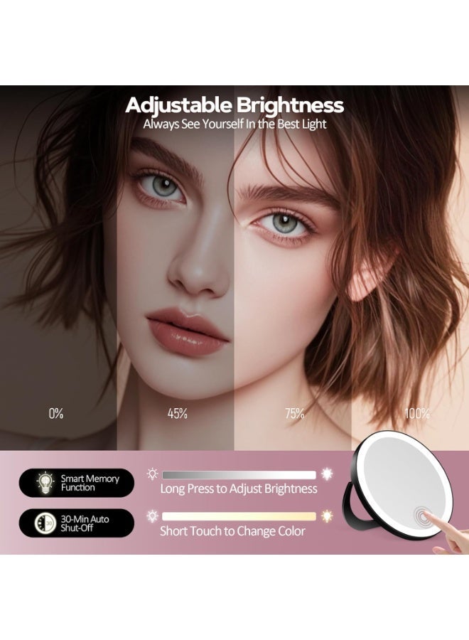 30X Magnifying Mirror Suction Cup, 6" Makeup Mirror with Lights, Rechargeable with 3 Color & Dimmable Lights for Precision Makeup, Fits Hanging/Handheld/Desktop/Bathroom/Travel, Black - Image 2
