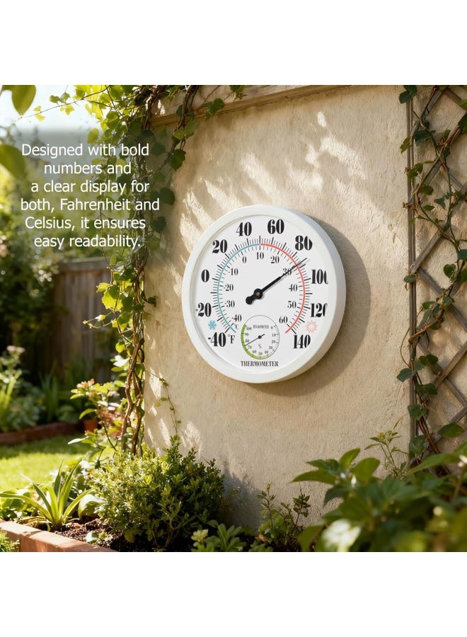Clockswise 10" Outdoor Indoor Wall Thermometer and Hygrometer Combo Temperature & Humidity Gauge with Fahrenheit & Celsius Scale Decorative Weather Monitor for Home Garden Greenhouse or Office, White - Image 3