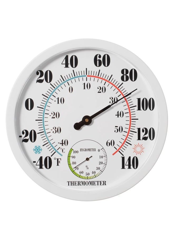 Clockswise 10" Outdoor Indoor Wall Thermometer and Hygrometer Combo Temperature & Humidity Gauge with Fahrenheit & Celsius Scale Decorative Weather Monitor for Home Garden Greenhouse or Office, White - Image 1