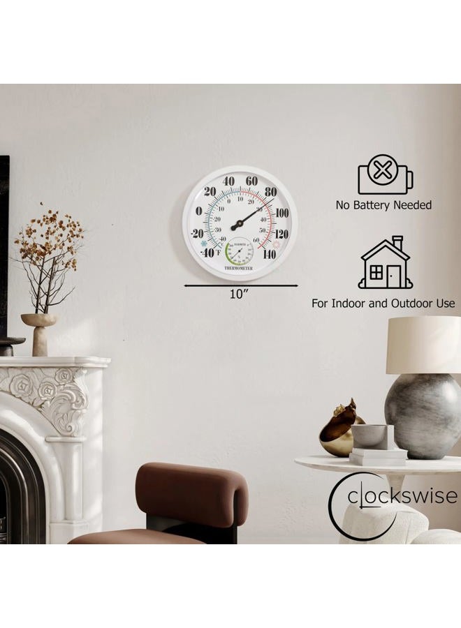 Clockswise 10" Outdoor Indoor Wall Thermometer and Hygrometer Combo Temperature & Humidity Gauge with Fahrenheit & Celsius Scale Decorative Weather Monitor for Home Garden Greenhouse or Office, White - Image 2