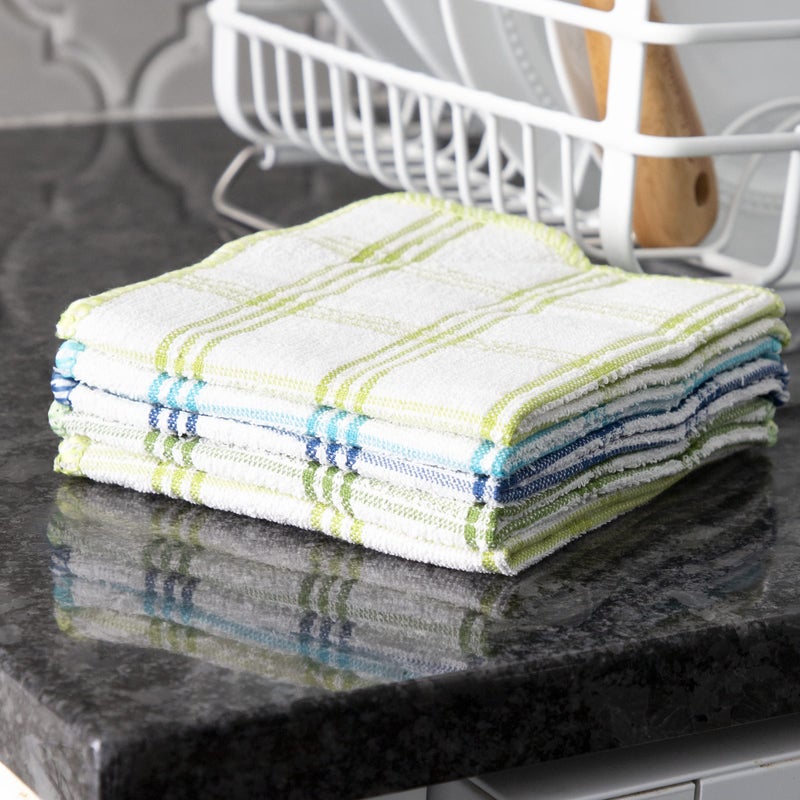 Ritz 100% Cotton 12-inch x 12-inch Kitchen Dish Towel  Gentle Cleaning Wash Cloth with Poly Scour Side  Blue/Green  5-Pack - Image 5