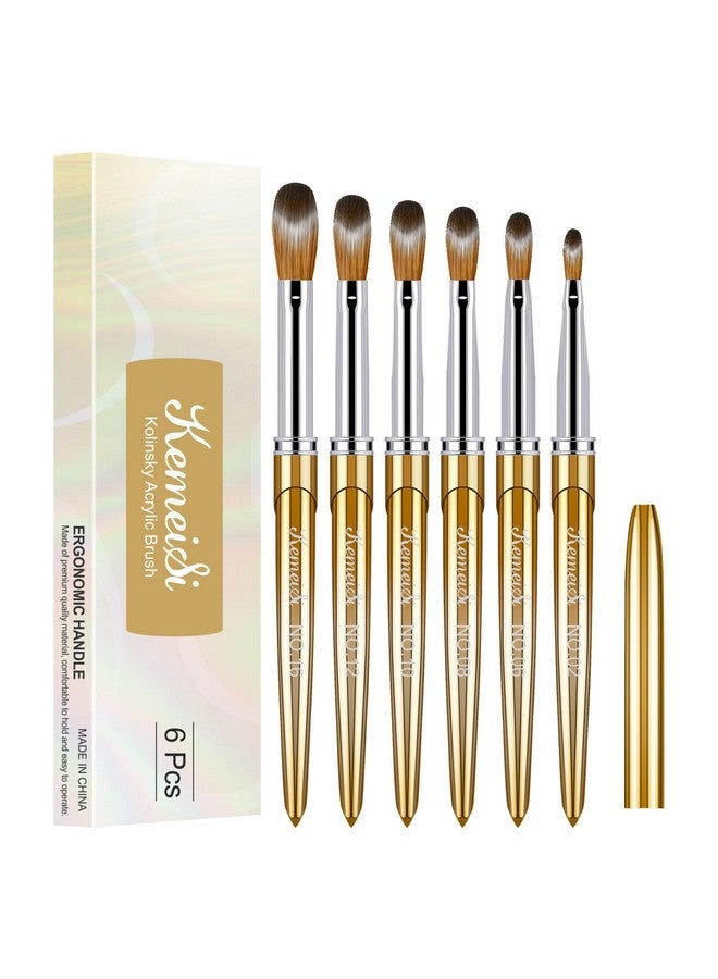 KEMEISI 6Pcs Acrylic Nail Brush Set Size 02/06/08/10/12/16 Kolinsky Nail Art Brushes For Acrylic Application Sturdy Handle Oval Shaped Acrylic Powder Nail Design Tools For Professional Manicure Diy  - Image 1