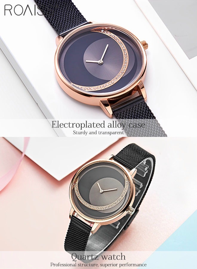 roaiss Women's Mesh Strap Quartz Watch, Analog Display Round Dial Watch with Color Block Texture, Waterproof Elegant Watch as Gift for Women - Image 4