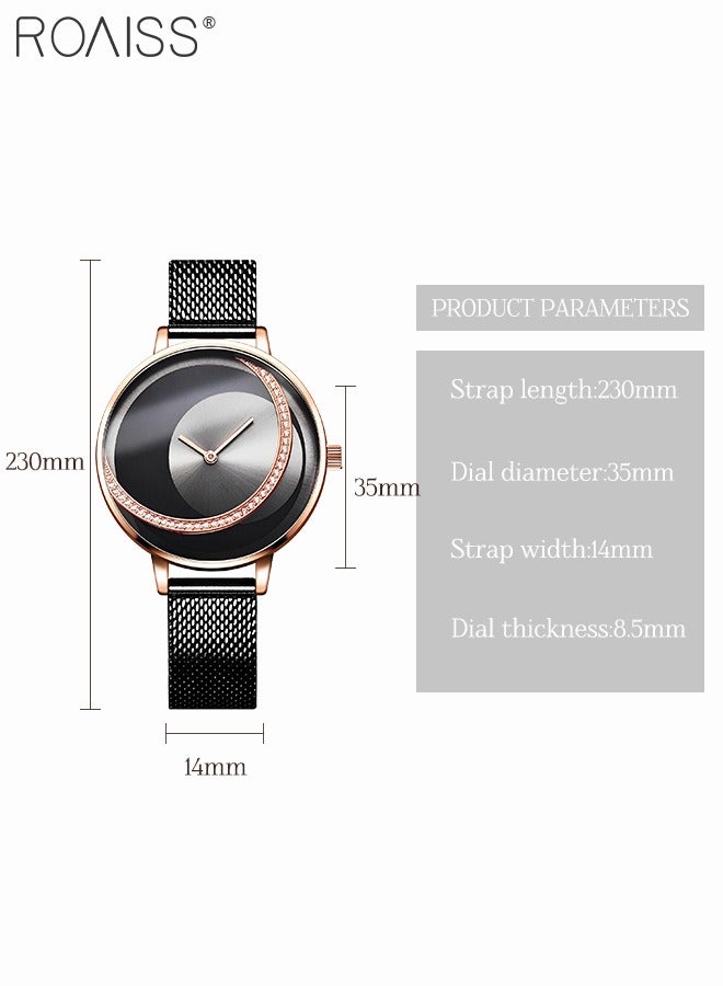 roaiss Women's Mesh Strap Quartz Watch, Analog Display Round Dial Watch with Color Block Texture, Waterproof Elegant Watch as Gift for Women - Image 5