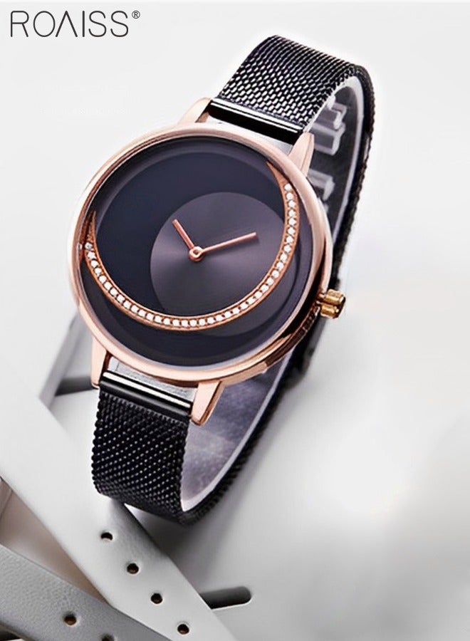 roaiss Women's Mesh Strap Quartz Watch, Analog Display Round Dial Watch with Color Block Texture, Waterproof Elegant Watch as Gift for Women - Image 2