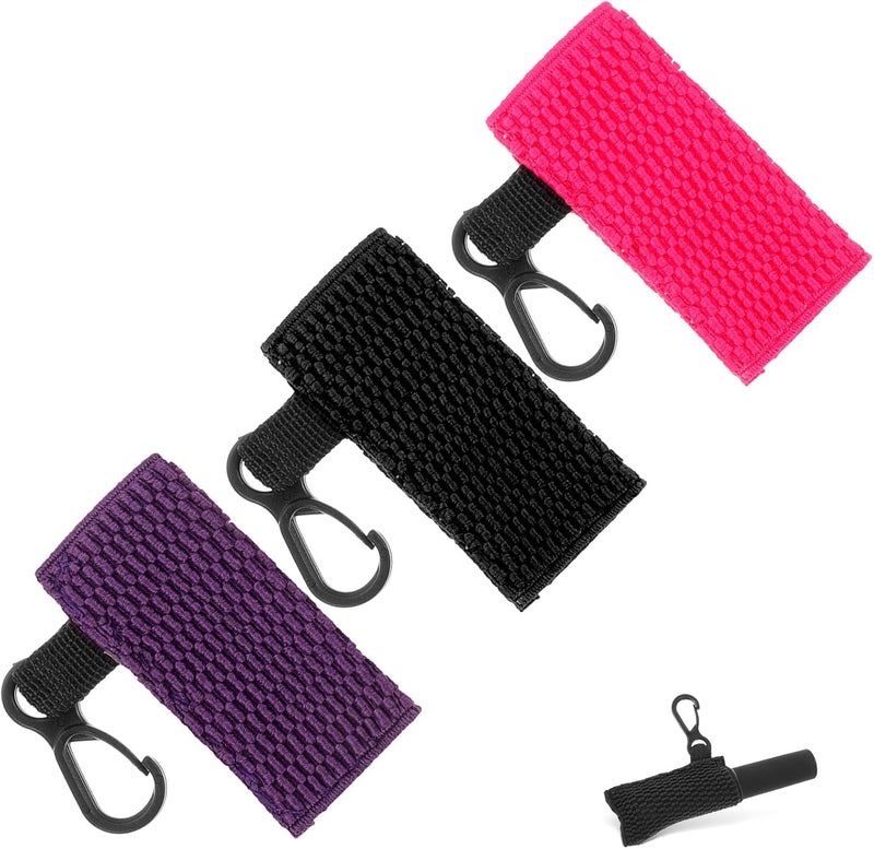 3pcs Lip Balm Holder Keychain Set Elastic Lipstick Cover Key Ring Polyester Knit Texture Protective Carrying Case for Women Everyday Use Random Color - Image 1