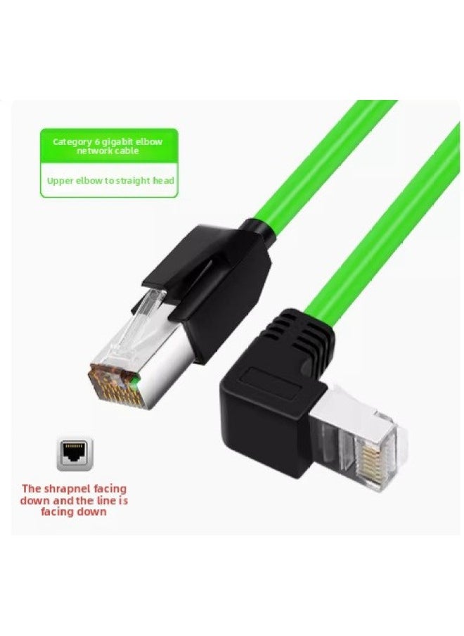 Generic Super Six-class Network Cable Elbow High Flexible Drag Chain Shield Gigabit Industrial Camera Network Cable Office Router Network Jumper-Color:Green (straight To Bend Up)-Line Length:20 Meters  - Image 1
