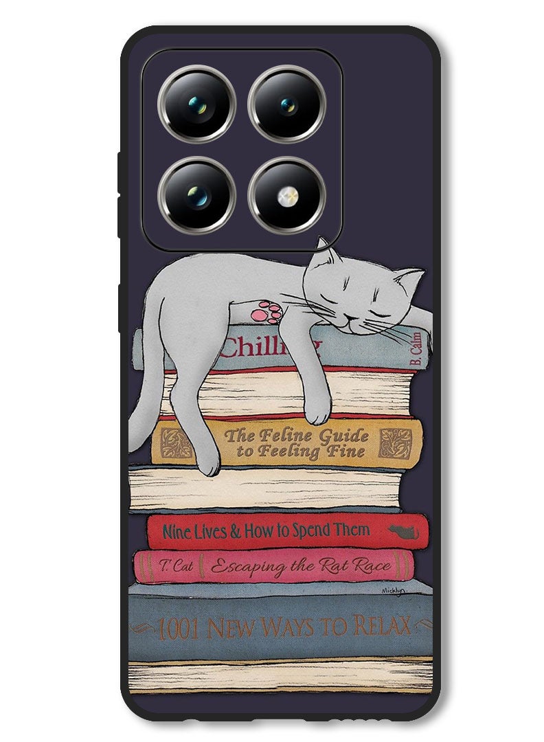 Theodor Case Compatible with Xiaomi 14T Protection Shockproof Bumper Cover Cat With Books - Image 1