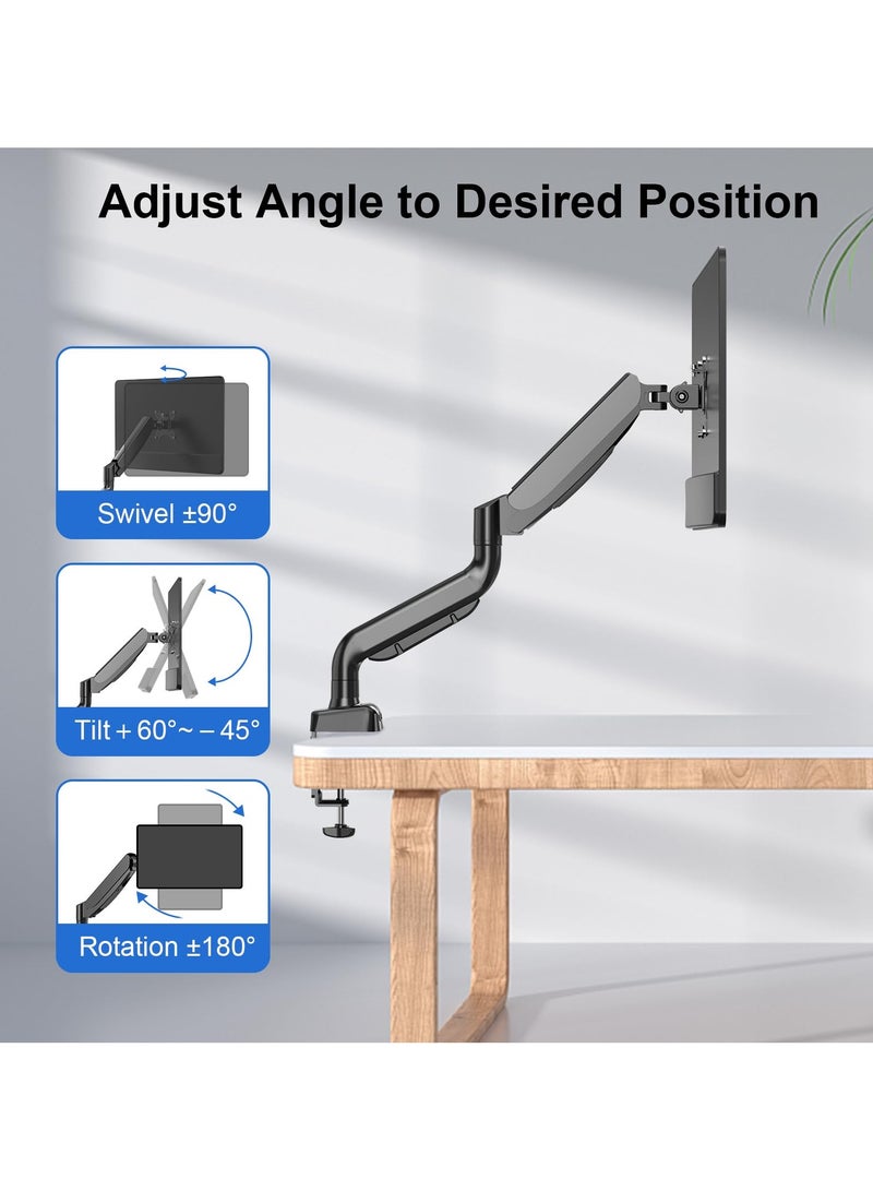 erorex Single Monitor Arm with gas spring arm, swivel adjustable in all directions for 13"-32" screens VESA75/100mm with clamps and grommet mounting base Weight 4.4-19.8 lbs (2-9 kg) - Image 2