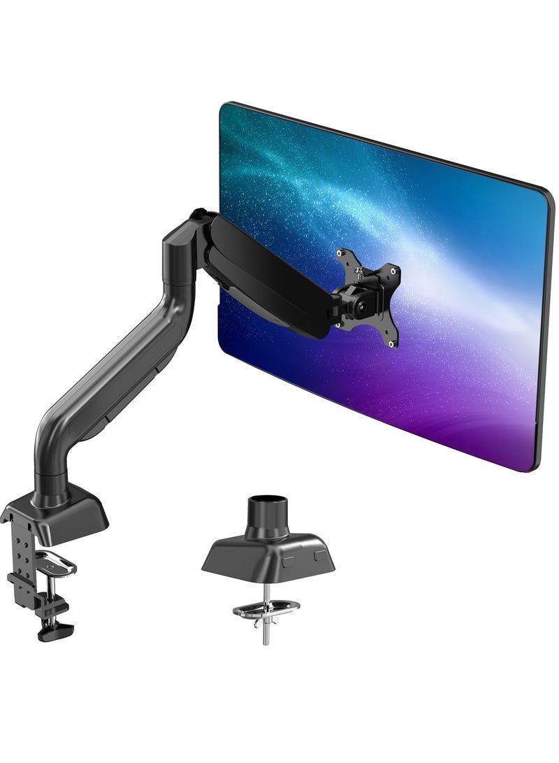 erorex Single Monitor Arm with gas spring arm, swivel adjustable in all directions for 13"-32" screens VESA75/100mm with clamps and grommet mounting base Weight 4.4-19.8 lbs (2-9 kg) - Image 1
