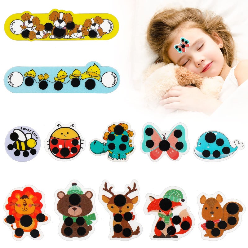 12 pcs Stickon Fever Indicator Forehead Fever Kids Cartoon Stickers Temperature Fever Patch