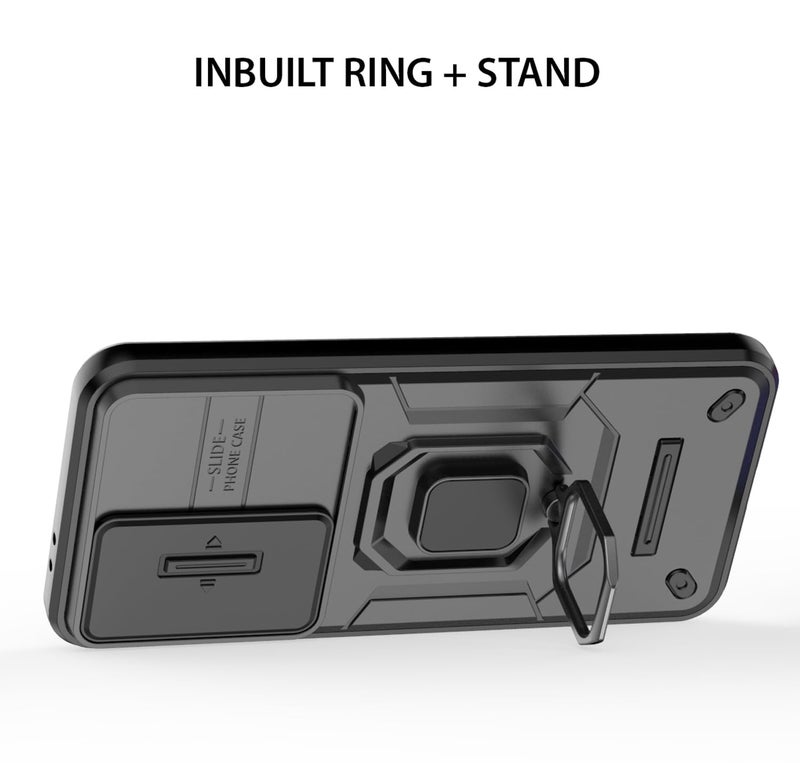 Kapa Armor Slider Back Cover for Samsung Galaxy A56 | Inbuilt Ring + Camera Slider Shockproof Lens Protection Bumper Back Case (Black) - Image 3