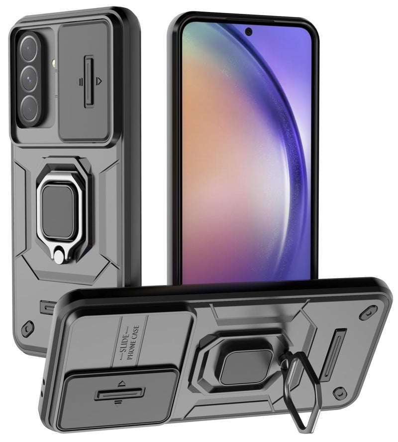 Kapa Armor Slider Back Cover for Samsung Galaxy A56 | Inbuilt Ring + Camera Slider Shockproof Lens Protection Bumper Back Case (Black) - Image 1
