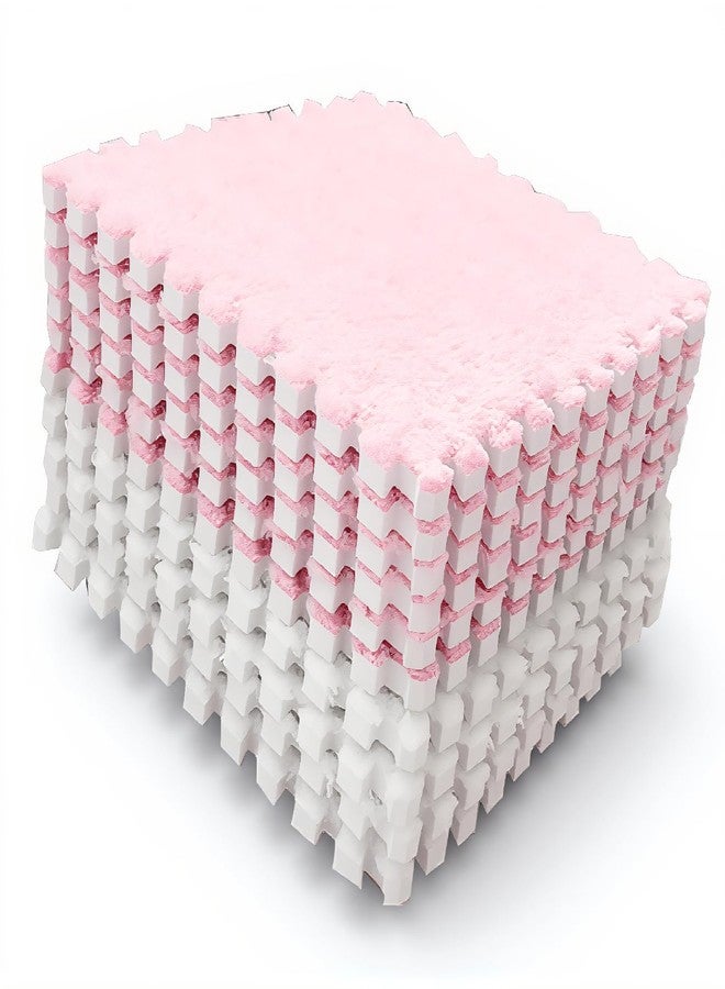 FAUOSWUK 10pcs Plush Foam Floor Mat, Cuttable Play Mat Color Blocking Plush Puzzle Interlocking Square Carpet Tile Flooring Climbing Area Rugs for Home Playroom (Pink White) - Image 1