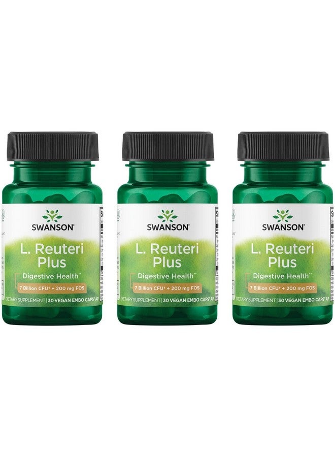 Swanson L. Reuteri Probiotic Plus w/L. Rhamnosus L. Acidophilus & FOS Prebiotic Digestive Support - Promotes Gut Health w/ 7 Billion CFU per Capsule - (30 Veggie Capsules) (3 Pack)