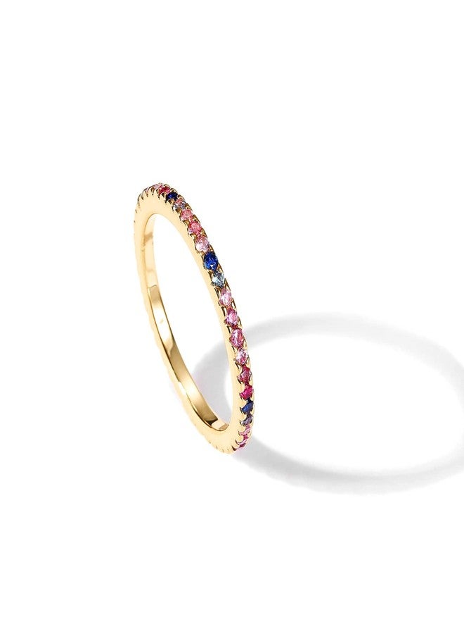 PAVOI 14K Gold Plated Sterling Silver CZ Simulated Diamond Stackable Ring Eternity Bands for Women, 7, Gold, Silver, Sterling Plastic, Cubic Zirconia, Diamond - Image 1