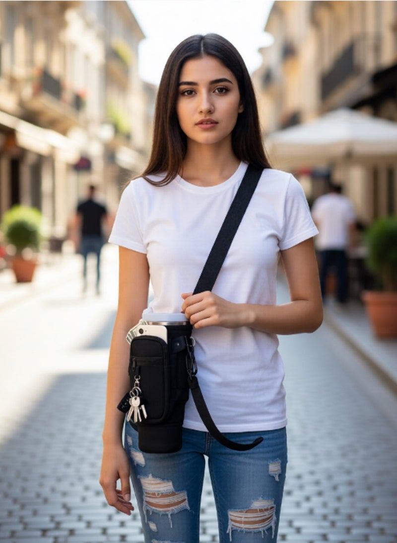 ريما شنطة وحامل لكوب ستانلي 40 أونصة مع جيب للجوال، جراب حماية نيوبرين مع حزام كتف قابل للتعديل للمشي والجيم والسفر - أسود - Image 2