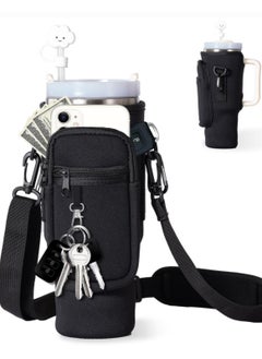 Reema Water Bottle Carrier Bag with Phone Pocket for Stanley 40oz Tumbler Neoprene Water Bottle Holder Pouch with Adjustable Strap Bollus with Carabiner for Stanley Cup Accessories  - Image 1