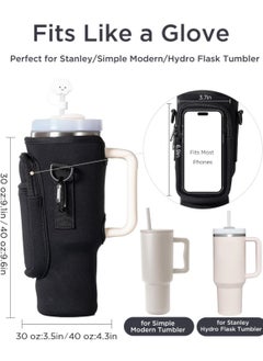 Reema Water Bottle Carrier Bag with Phone Pocket for Stanley 40oz Tumbler Neoprene Water Bottle Holder Pouch with Adjustable Strap Bollus with Carabiner for Stanley Cup Accessories  - Image 5