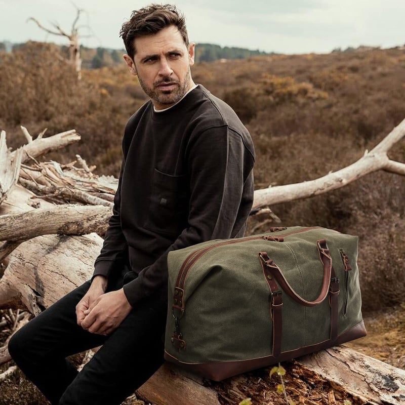 S-ZONE Duffle Bag for Travel Canvas Duffel Bag Carry on Weekender Bag for Men - Image 2