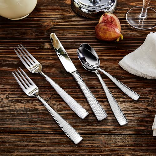 KEAWELL Premium 20/45/65 Piece Louis Hammered Silverware Set with Squared Edge, 18/10 Stainless Steel, Service for 4/8/12, Fine Flatware Set, Dishwasher Safe (45) - Image 2