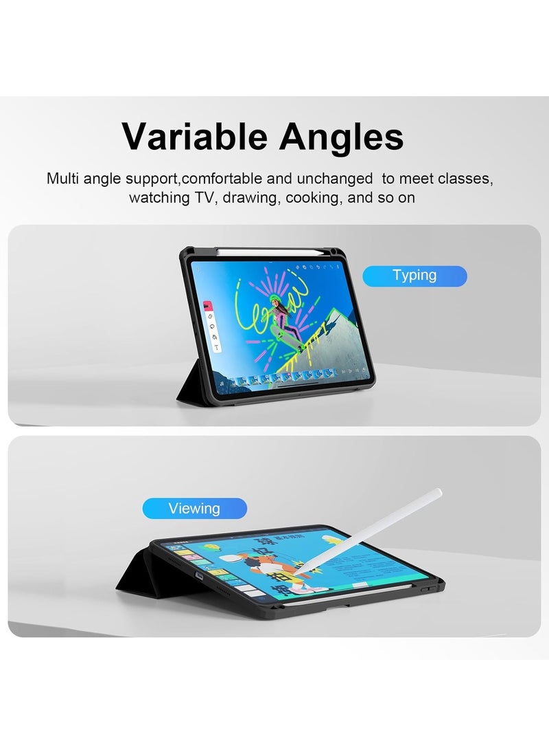 مناسبة لجيل 2024 Air6 - حافظة حماية مقاس 11 بوصة، حافظة حماية أنيقة وبسيطة لجهاز iPad الذكي الشفاف، حافظة صلبة من الأكريليك مع فتحة قلم، نموذج ثلاثي الطي، مع وظائف الاستيقاظ التلقائي أثناء النوم، مقاومة للصدمات ومضادة للسقوط، (أسود) - Image 3