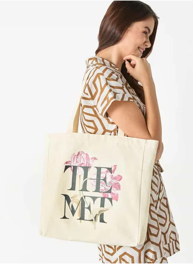 اس بي كاركترز Typographic Print Shopper Bag with Double Handle