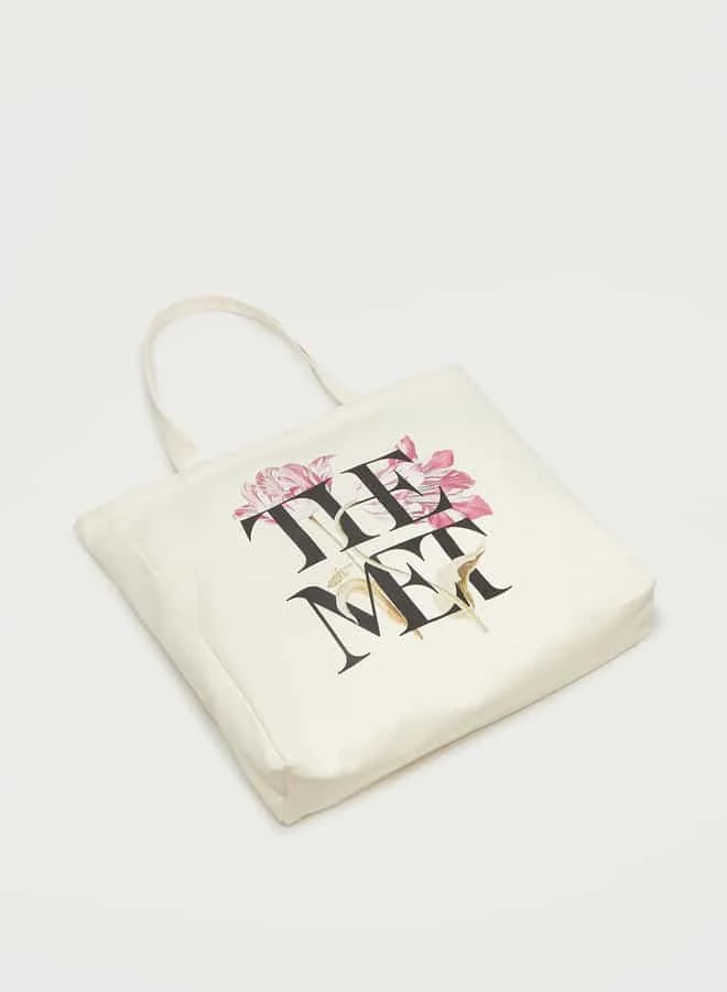 SP Characters Typographic Print Shopper Bag with Double Handle