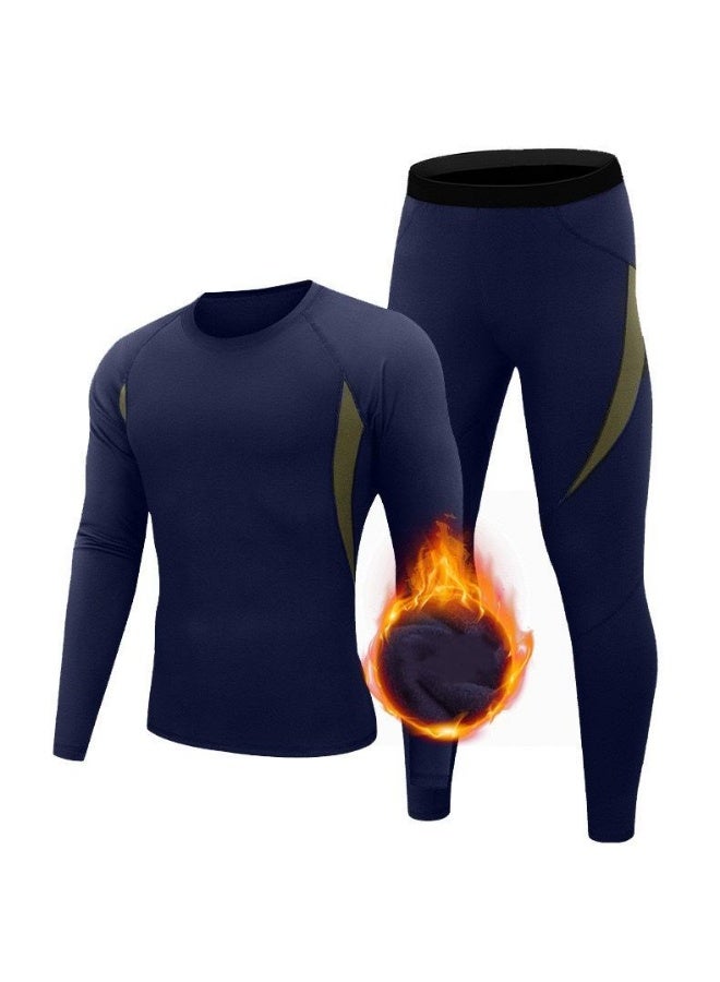 "مجموعة ملابس داخلية رجالية حرارية مع بطانة من صوف الميرينو - طبقة أساسية مقاومة للرياح للصيد في رحلات السفاري الصحراوية في الإمارات العربية المتحدة والتخييم الشتوي | ملابس زرقاء مقاومة للرطوبة والروائح الكريهة (جزء علوي وسفلي)" - Image 1