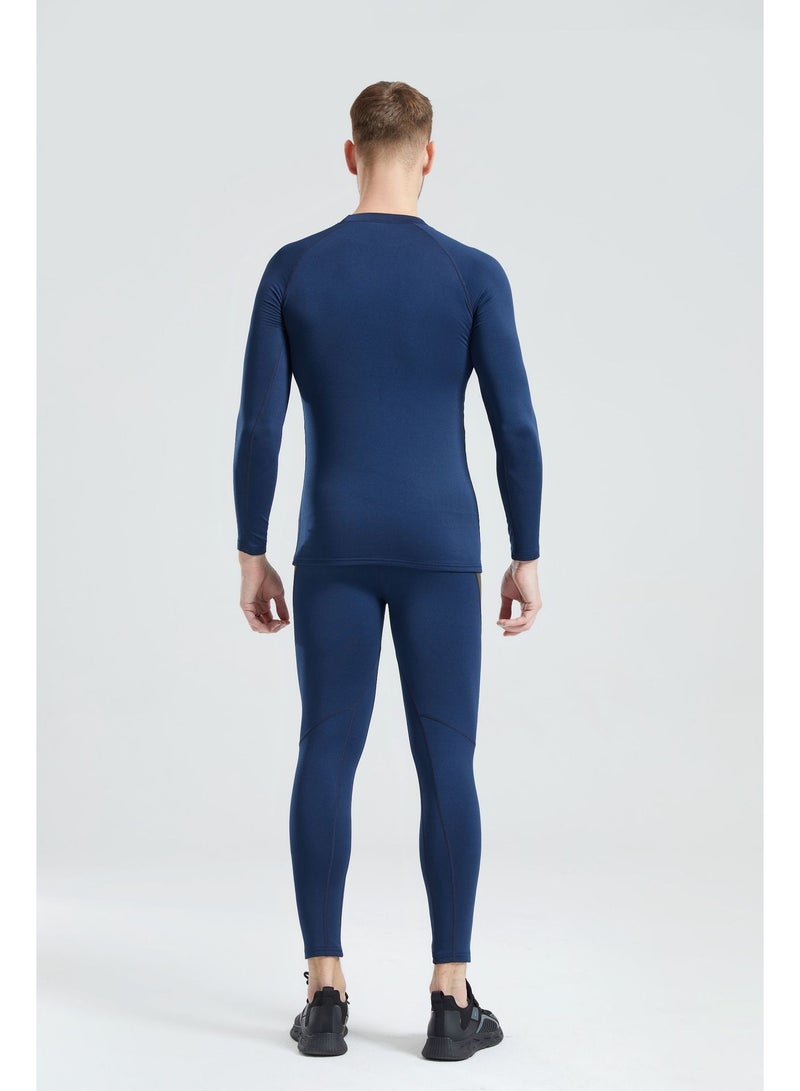"مجموعة ملابس داخلية رجالية حرارية مع بطانة من صوف الميرينو - طبقة أساسية مقاومة للرياح للصيد في رحلات السفاري الصحراوية في الإمارات العربية المتحدة والتخييم الشتوي | ملابس زرقاء مقاومة للرطوبة والروائح الكريهة (جزء علوي وسفلي)" - Image 4