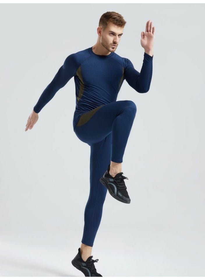 "مجموعة ملابس داخلية رجالية حرارية مع بطانة من صوف الميرينو - طبقة أساسية مقاومة للرياح للصيد في رحلات السفاري الصحراوية في الإمارات العربية المتحدة والتخييم الشتوي | ملابس زرقاء مقاومة للرطوبة والروائح الكريهة (جزء علوي وسفلي)" - Image 3