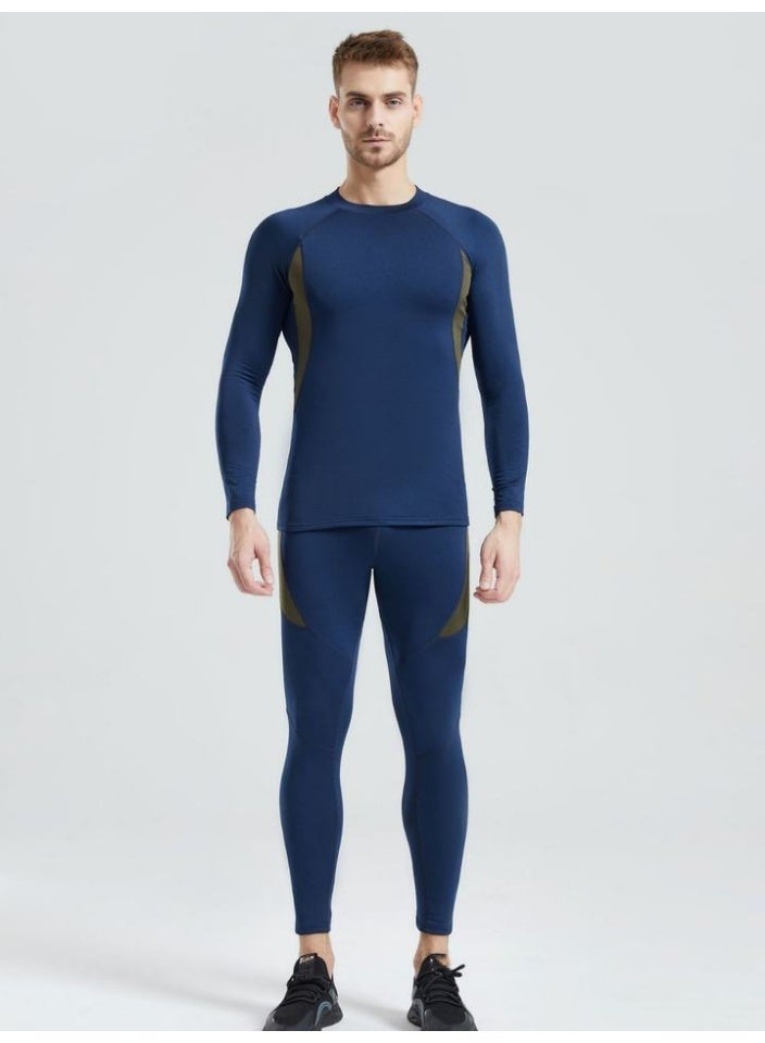 "مجموعة ملابس داخلية رجالية حرارية مع بطانة من صوف الميرينو - طبقة أساسية مقاومة للرياح للصيد في رحلات السفاري الصحراوية في الإمارات العربية المتحدة والتخييم الشتوي | ملابس زرقاء مقاومة للرطوبة والروائح الكريهة (جزء علوي وسفلي)" - Image 2