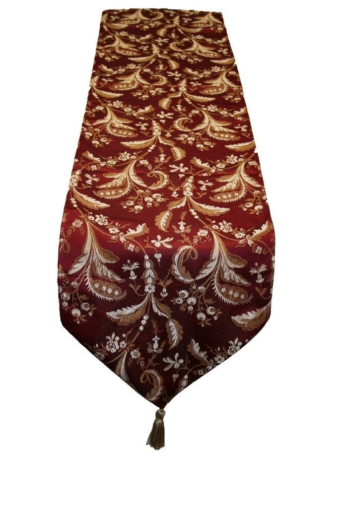 Violet Linen Luxury Damask 13" X 70" Burgundy Table Runner - Image 1