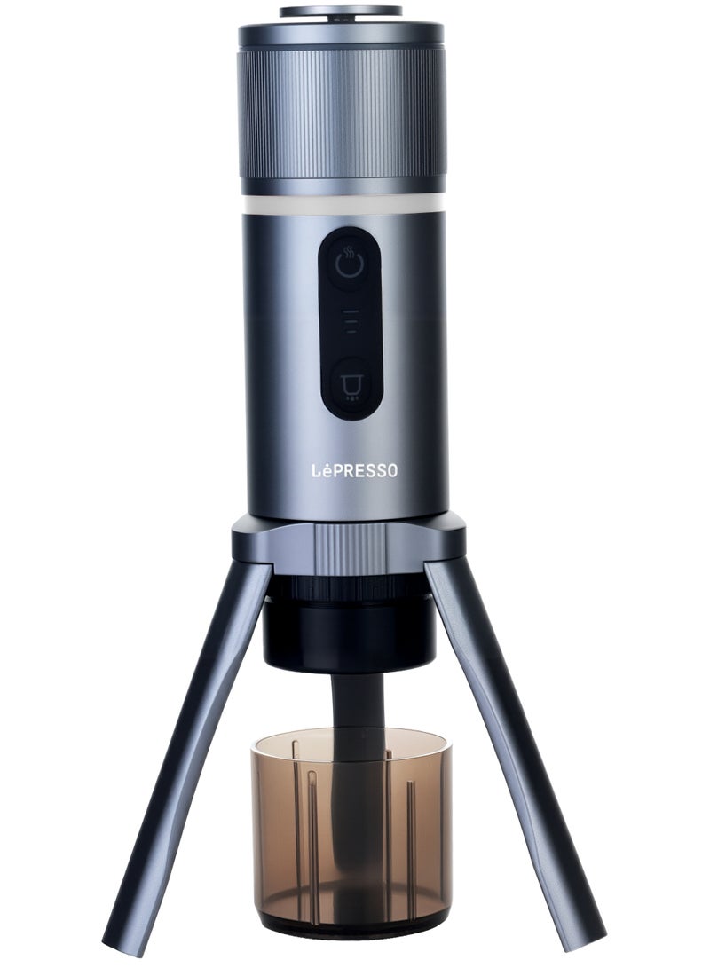 ليبرسو ماكينة صنع قهوة إسبريسو محمولة مع طحن الإسبريسو فقط وكبسولات نسبرسو / بطارية 13500 مللي أمبير في الساعة / وقت تحضير سريع 3-4 دقائق / ضغط إسبريسو ثابت 18 بار / 2 - 1 كبسولة ومسحوق قهوة - رمادي - Image 1