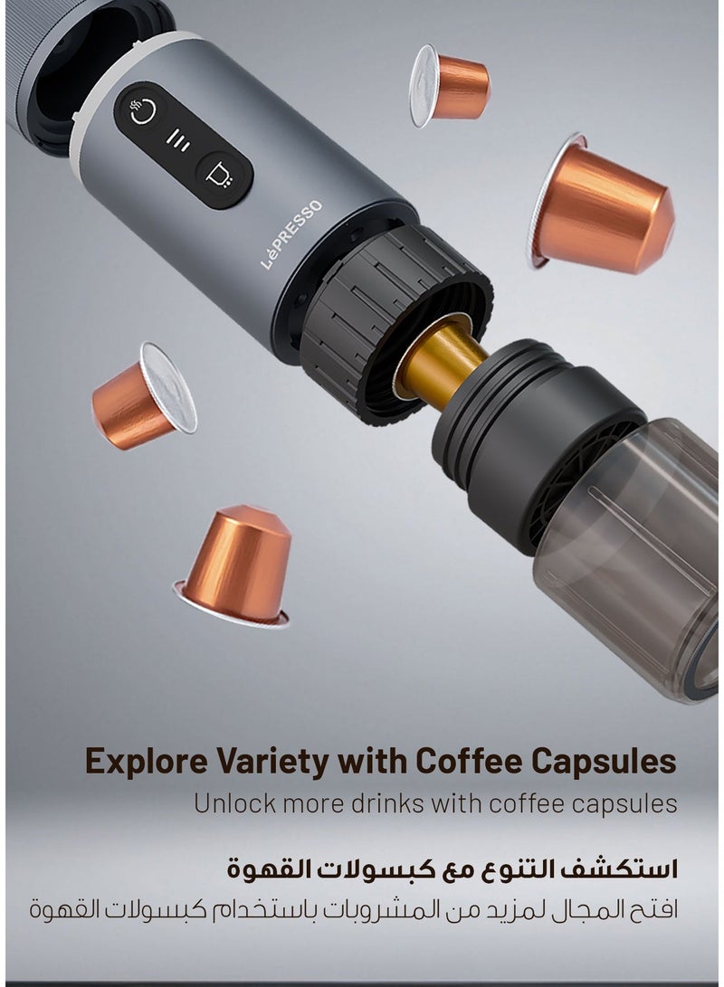LePRESSO Portable Espresso Maker with Espresso Grind Only & Nespresso Capsules / Quick Brewing Time 3-4 Min / Consistent Espresso Pressure 18 Bar / 2 - 1 In Capsule & Coffee Powder - Grey - Image 4